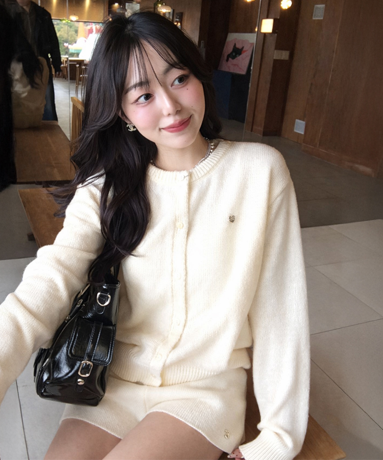 【✔기획】라운트 니트 가디건 숏팬츠 세트 아이보리